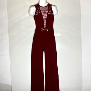 Valentine SZ M Wine colored jumpsuit lace insets party club resort comfy retro